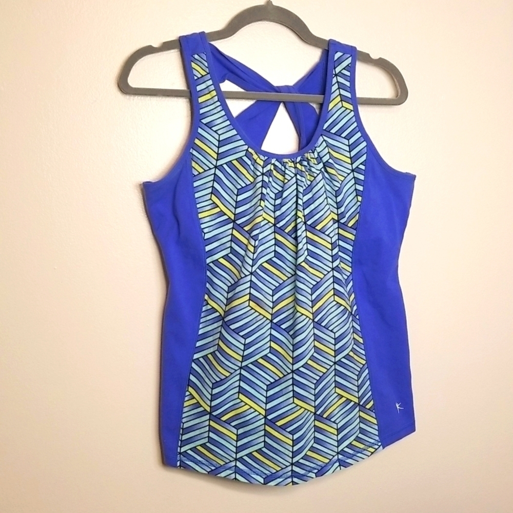 Danskin DriMore Tank Blue Green Built In Bra Size 1X